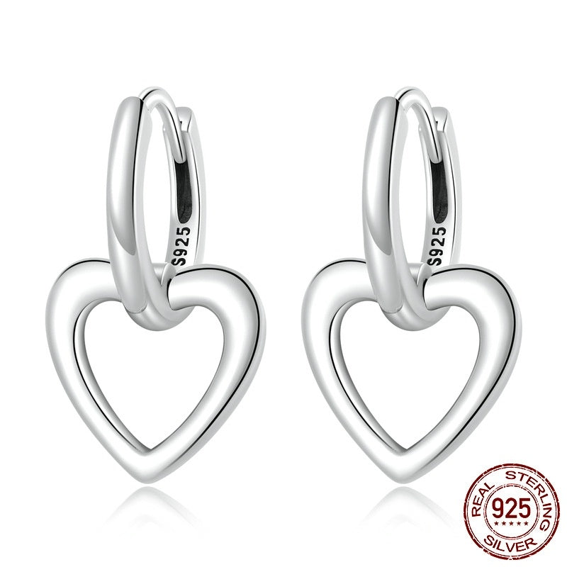 White Collar Commuter Wear S925 Silver Heart-shaped Earrings-Jewearrings