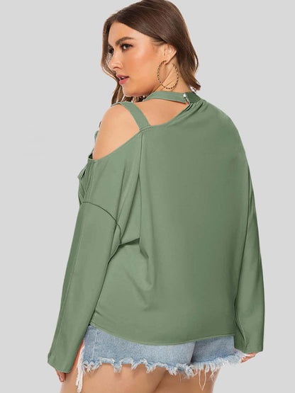 Plus Size Cold-Shoulder Tied Top-Jewearrings