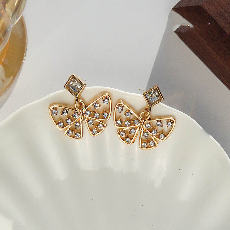 Silver Needle Korea Dongdaemun Rhinestone Butterfly Stud Earrings-Jewearrings