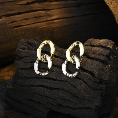 S925 Sterling Silver Color Matching Chain Stud Earrings-Jewearrings