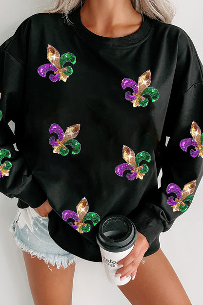 Sequin Round Neck Dropped Shoulder Sweatshirt-Jewearrings