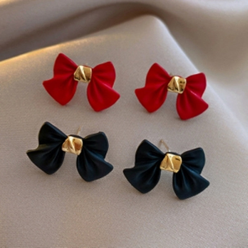 S925 Silver Needle New Black Red Bow Earrings-Jewearrings