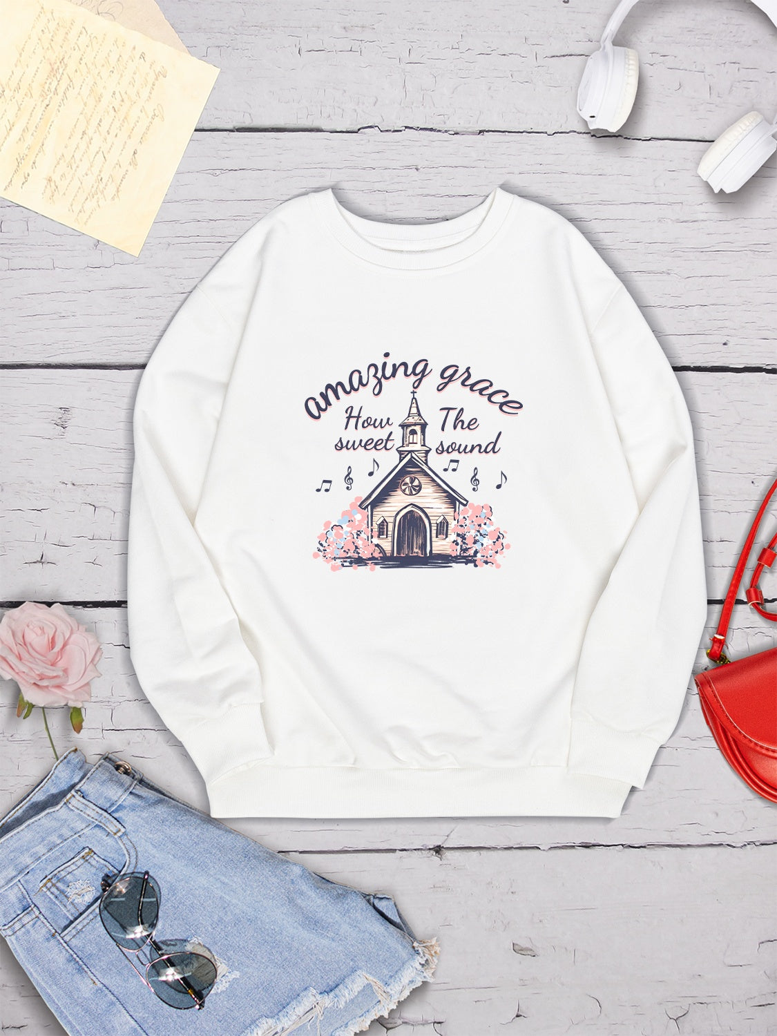 AMAZING GRACE HOW SWEET THE SOUND Round Neck Sweatshirt-Jewearrings