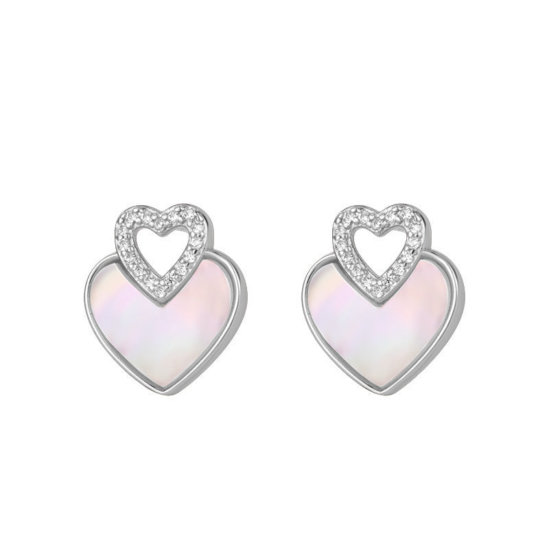 Epoxy White Love Heart-shaped Asymmetric Stud Earrings For Women-Jewearrings