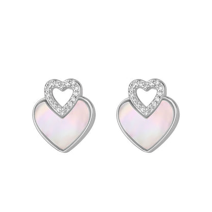 Epoxy White Love Heart-shaped Asymmetric Stud Earrings For Women-Jewearrings