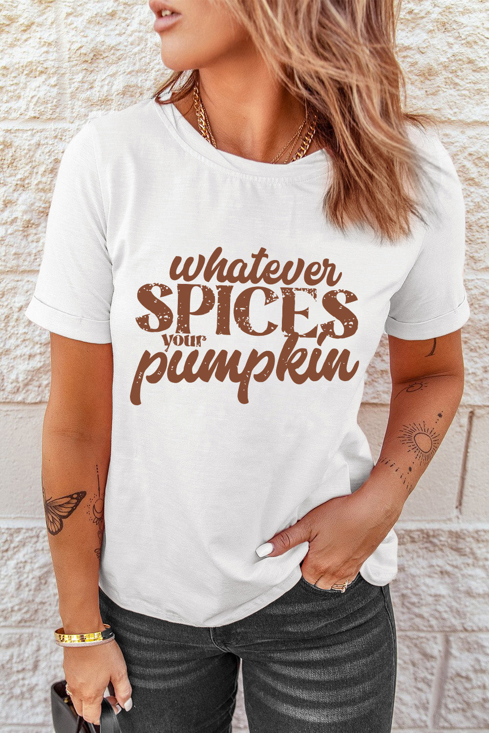 WHATEVER SPICES YOUR PUMPKIN Graphic Tee-Jewearrings