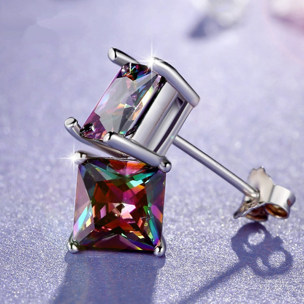 Square Round Seven-color Silver-plated Men's Earrings-Jewearrings