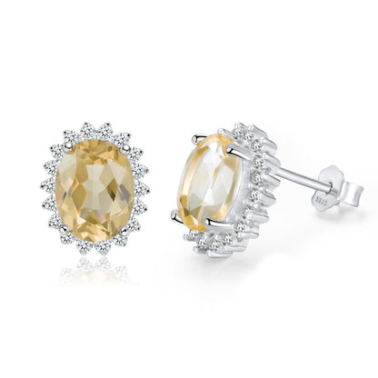 Silver Natural Citrine Olivine Stud Earrings-Jewearrings