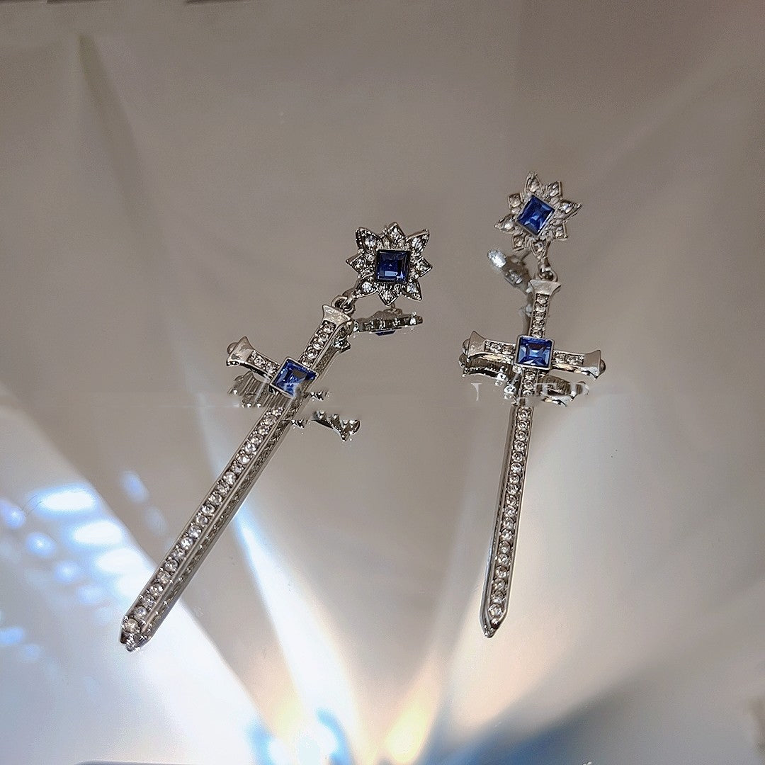 Micro Set Sapphire Cross Earrings-Jewearrings