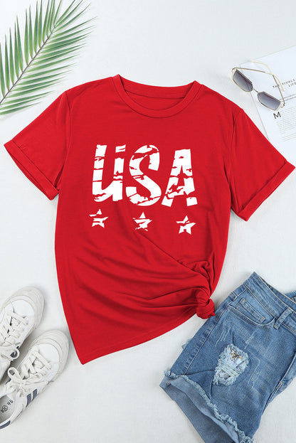 USA Round Neck Short Sleeve T-Shirt-Jewearrings