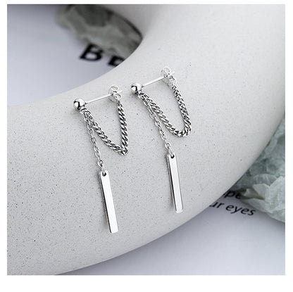 S925 Silver Needle Geometric Square Brand Tassel Stud Earrings-Jewearrings