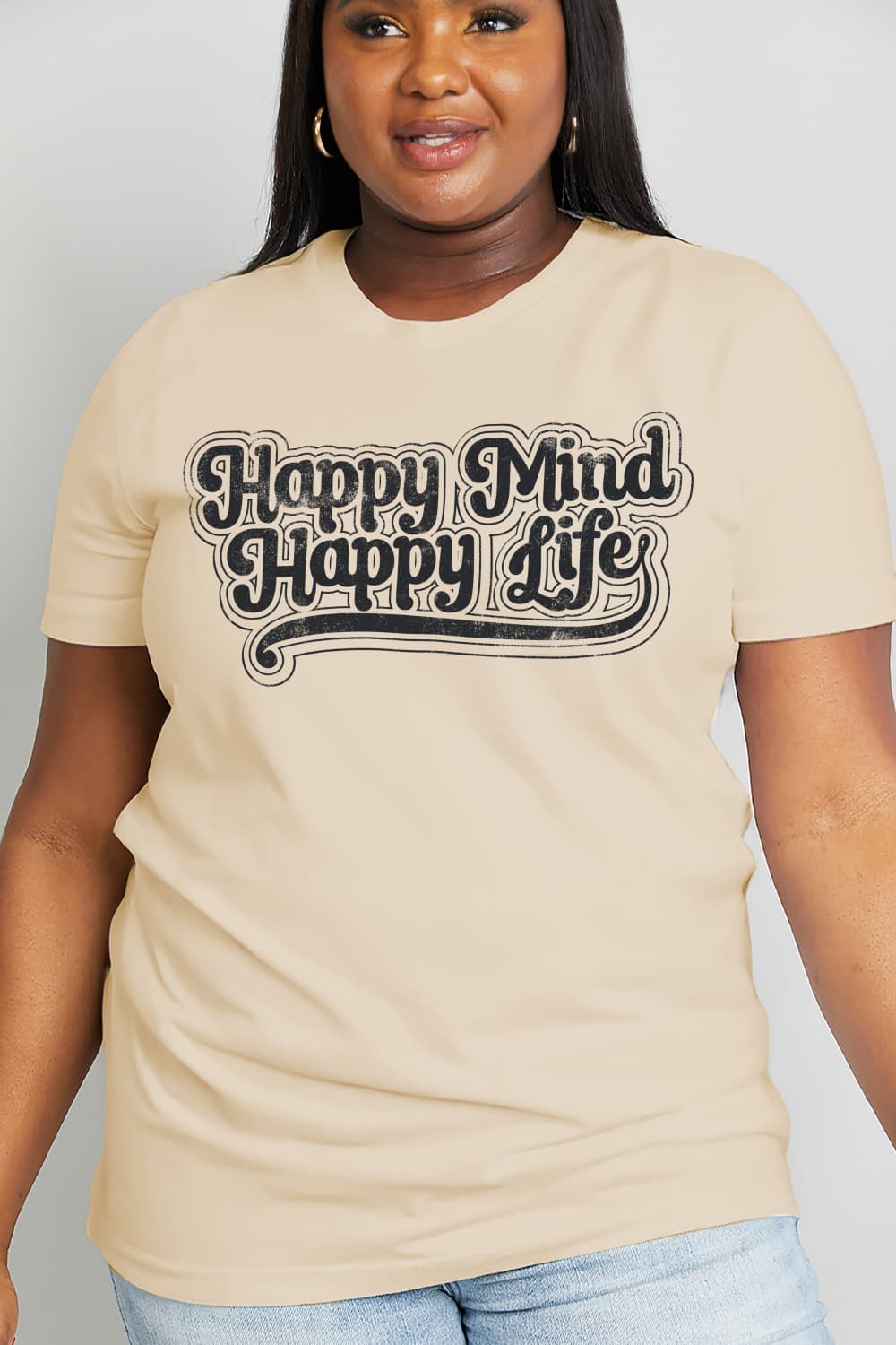 Simply Love Full Size HAPPY MIND HAPPY LIFE Graphic Cotton Tee-Jewearrings