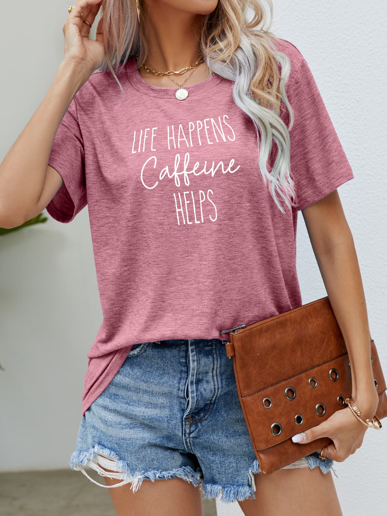 LIFE HAPPENS CAFFEINE HELPS Graphic Tee-Jewearrings