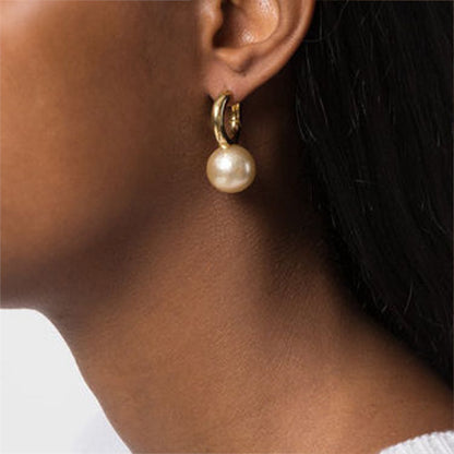 Pearl Earrings Round Face European And American Brass 18K-Jewearrings