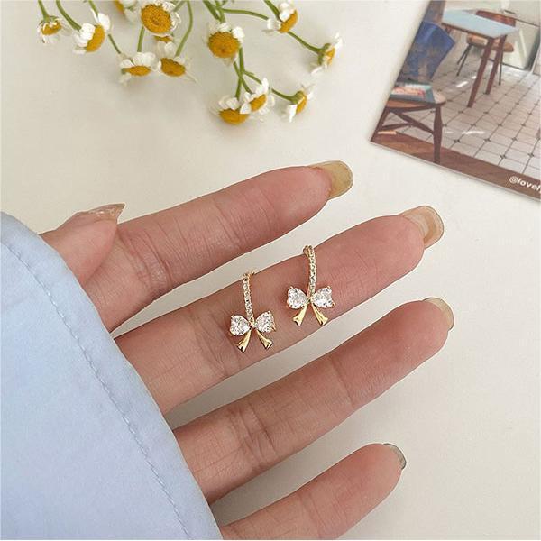 Petite Sterling Silver Bow Zirconia Stud Earrings-Jewearrings