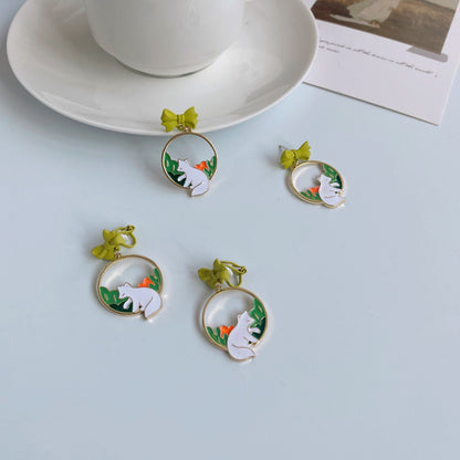 Forest Small Animal Bow Girl Earrings-Jewearrings