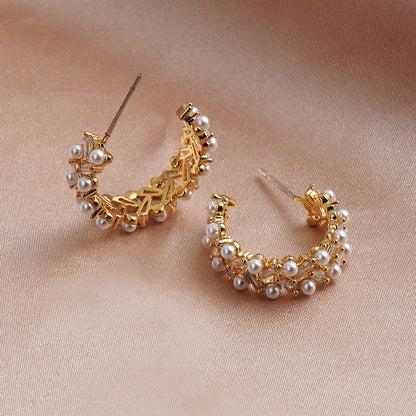 Retro Elegant Round Pearl Earrings-Jewearrings