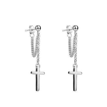 Cross Earrings Sterling Silver Women's Cool Style-Jewearrings