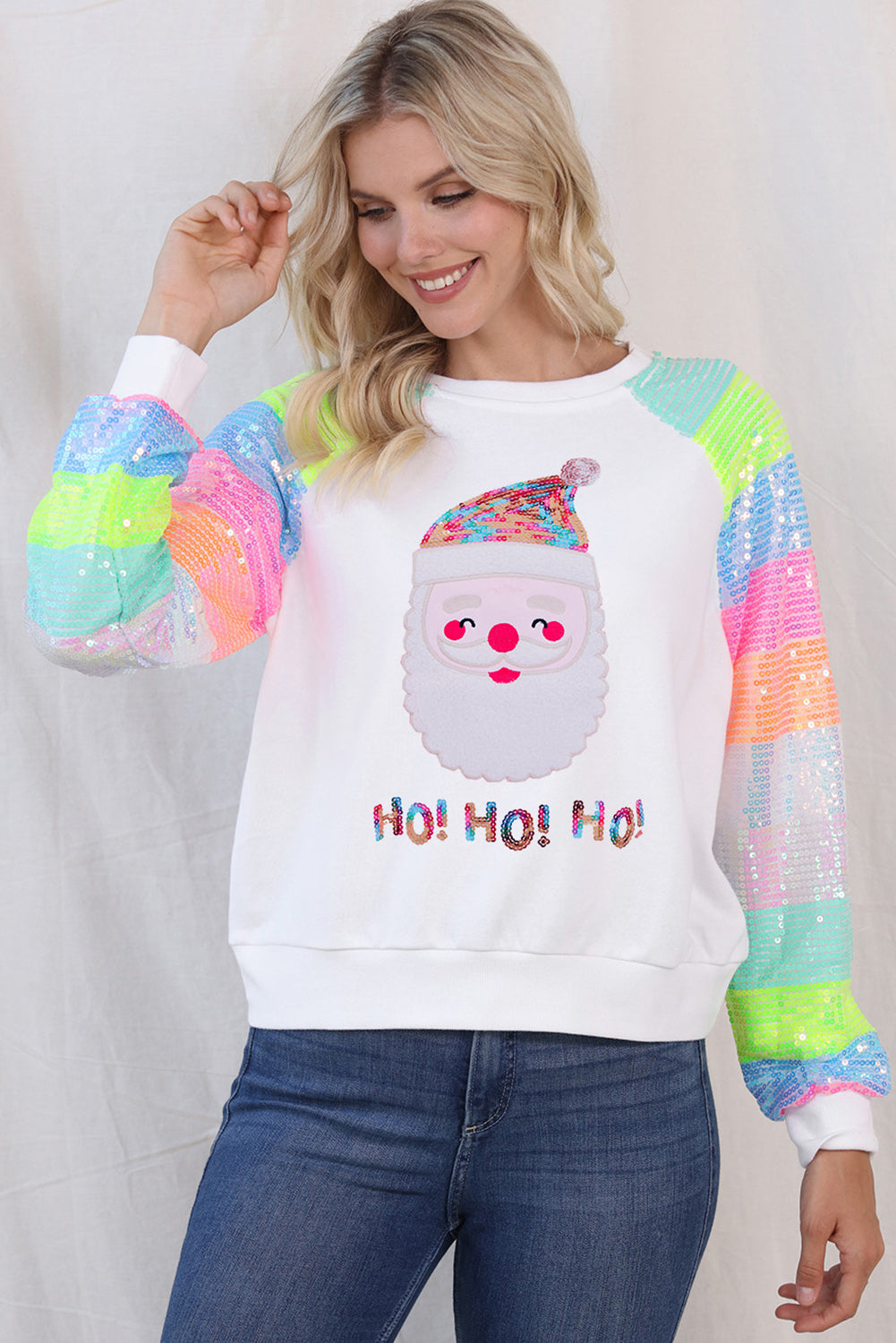 Santa Sequin Long Sleeve Sweatshirt-Jewearrings