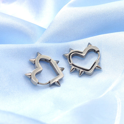 Stainless Steel Love Rivet Earrings Cone Peach Heart Shape Bone Ring Ear Clip-Jewearrings