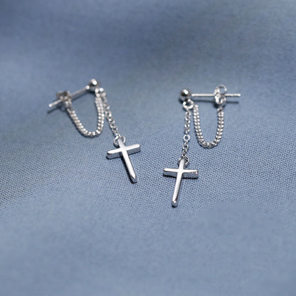 Cross Earrings Sterling Silver Women's Cool Style-Jewearrings