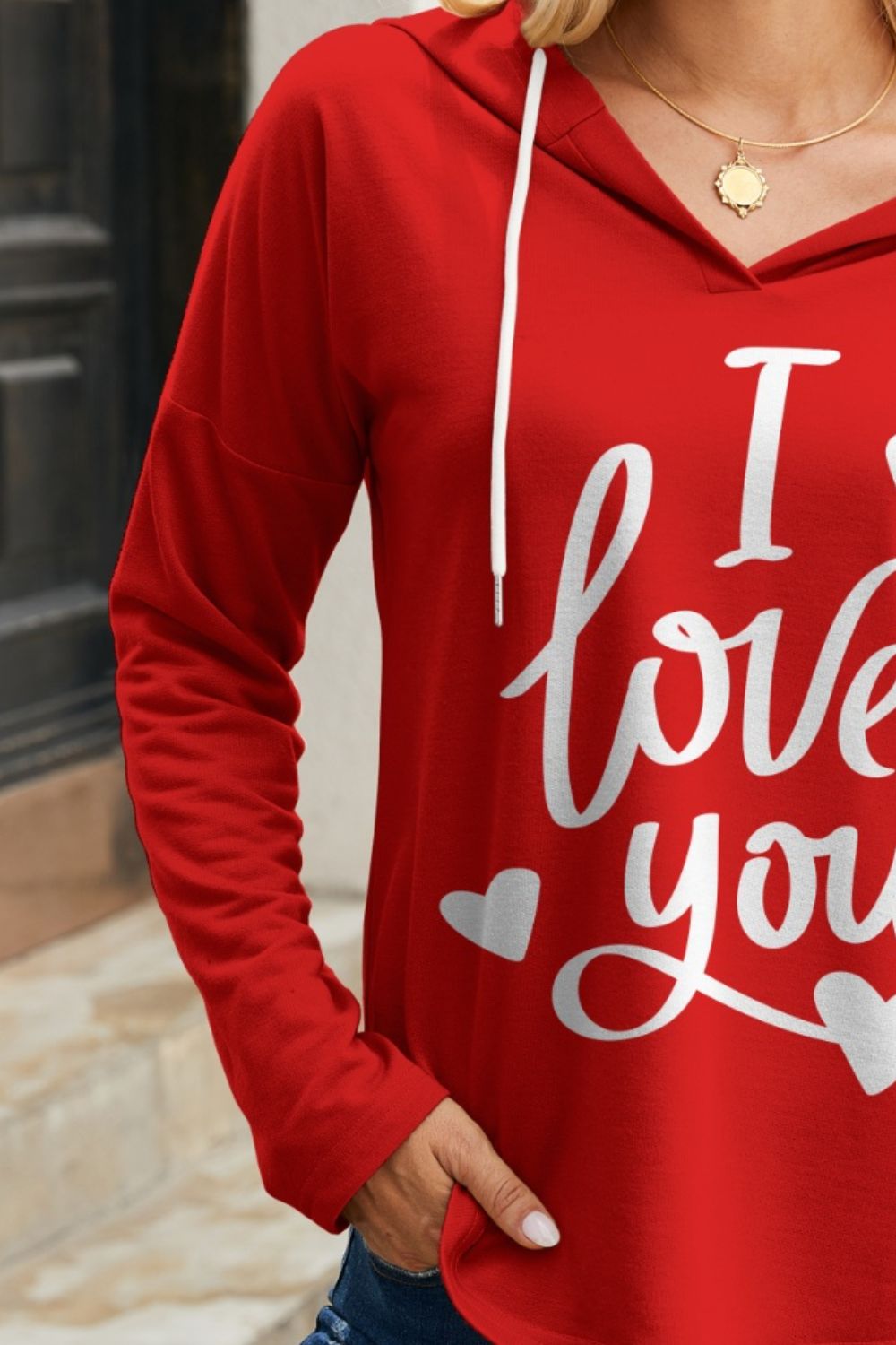 I LOVE YOU Drawstring Long Sleeve Hoodie-Jewearrings