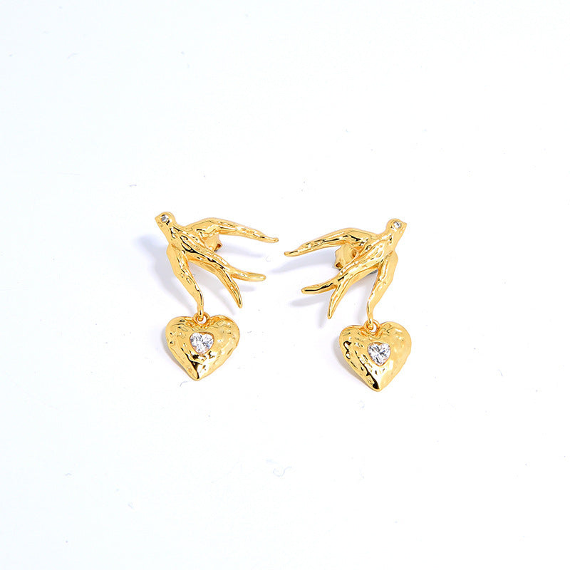 Light Luxury S925 Silver Plated Love And Peace Bird Stud Earrings-Jewearrings