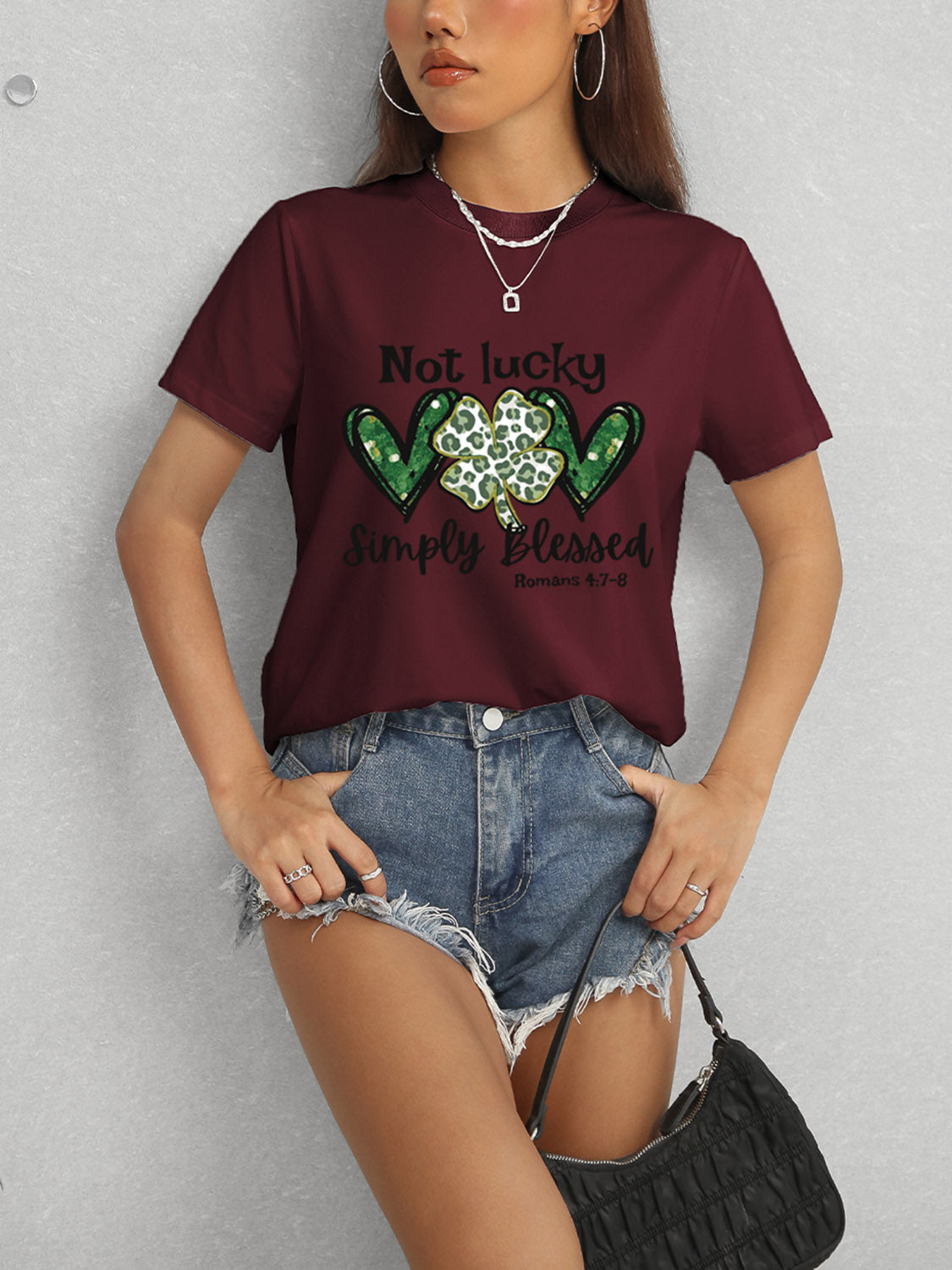 Lucky Clover Round Neck Short Sleeve T-Shirt-Jewearrings