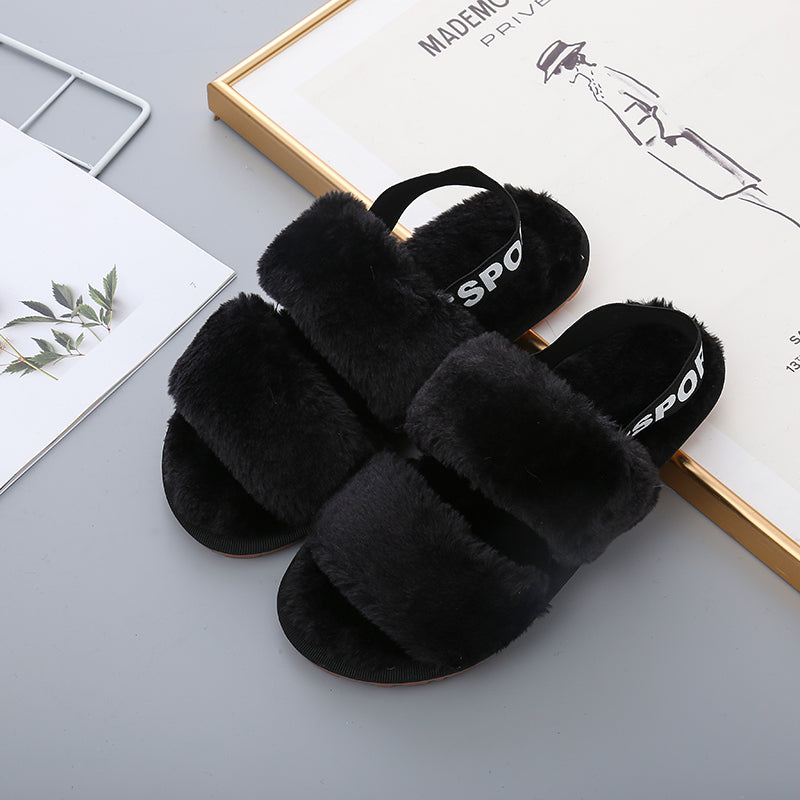 Faux Fur Open Toe Slippers-Jewearrings