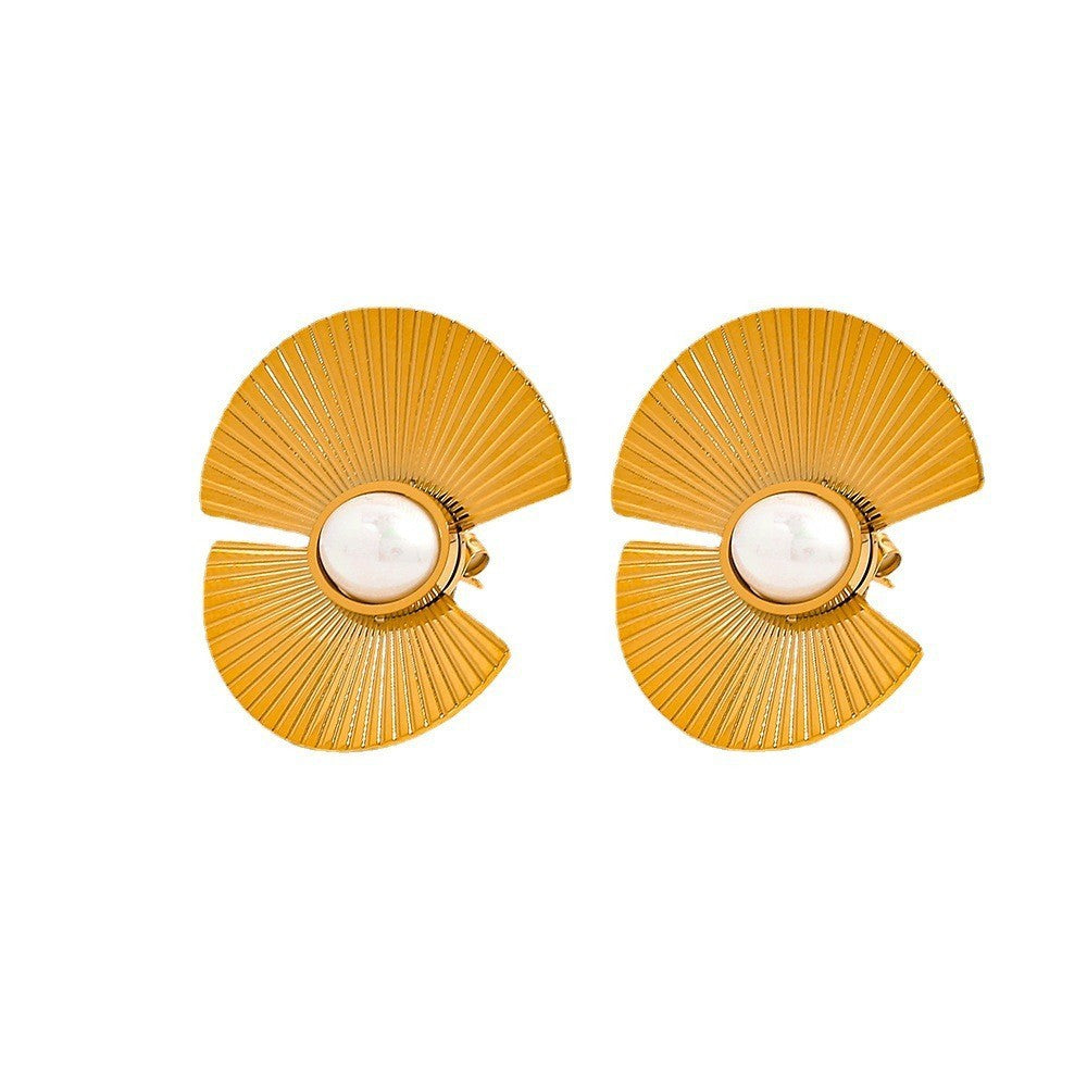 Retro Irregular Line Fan Shaped Stud Earrings-Jewearrings