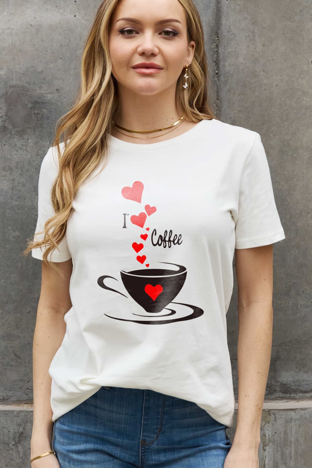 Simply Love Full Size I LOVE COFFEE Graphic Cotton Tee-Jewearrings