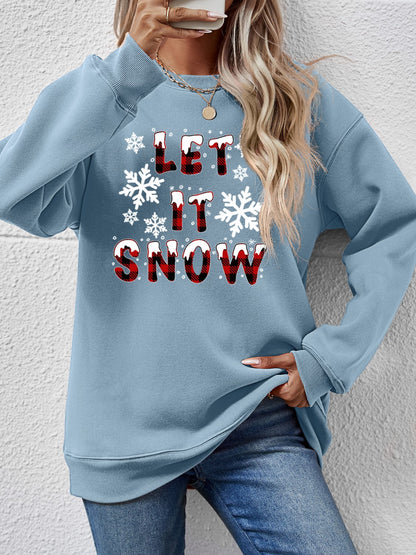 LET IT SNOW Round Neck Long Sleeve Sweatshirt-Jewearrings