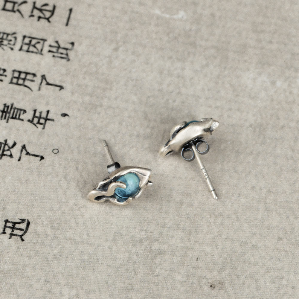 925 Sterling Silver Dragon Soul Topaz Stud Earrings-Jewearrings