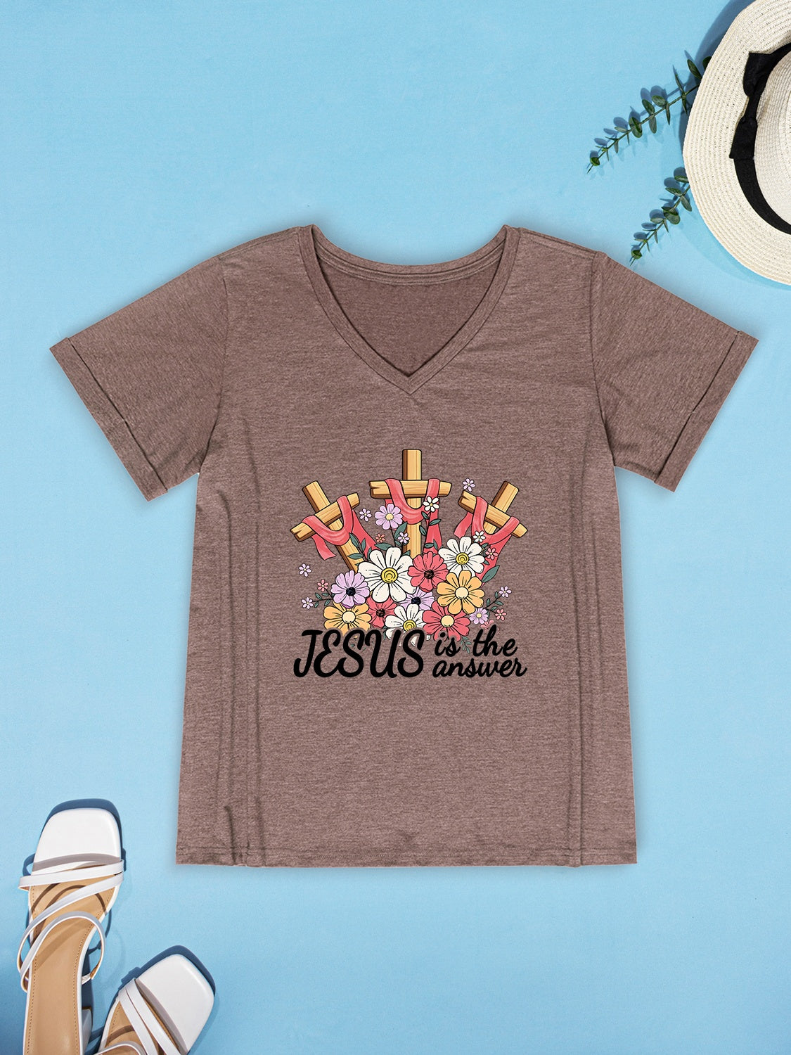 JESUS IS THE ANSWER V-Neck T-Shirt-Jewearrings