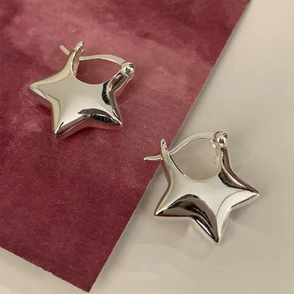 Sterling Silver Five Pointed Star Earrings-Jewearrings