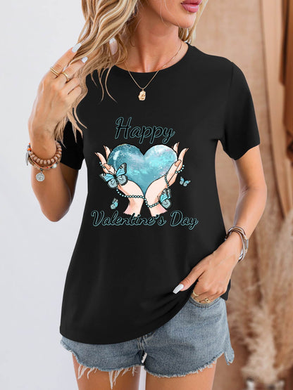 HAPPY VALENTINE'S DAY Round Neck Short Sleeve T-Shirt-Jewearrings