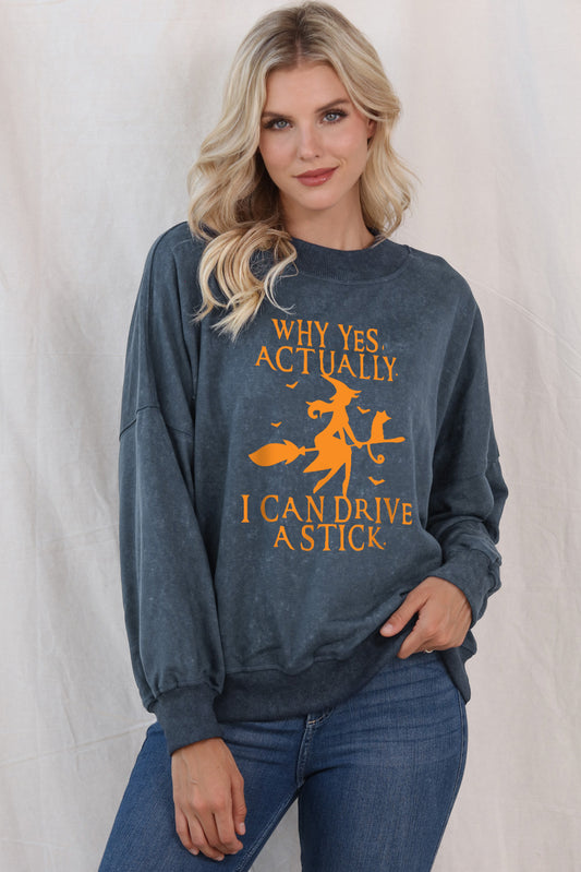 Round Neck Dropped Shoulder Witch Graphic Sweatshirt-Jewearrings