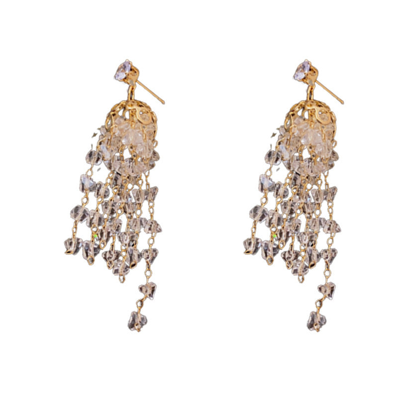 Real Gold Plating Silver Needle Zircon Tassel Dangle Earrings-Jewearrings