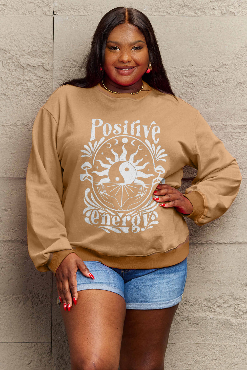 Simply Love Full Size POSITIVE ENERGY Graphic Sweatshirt-Jewearrings