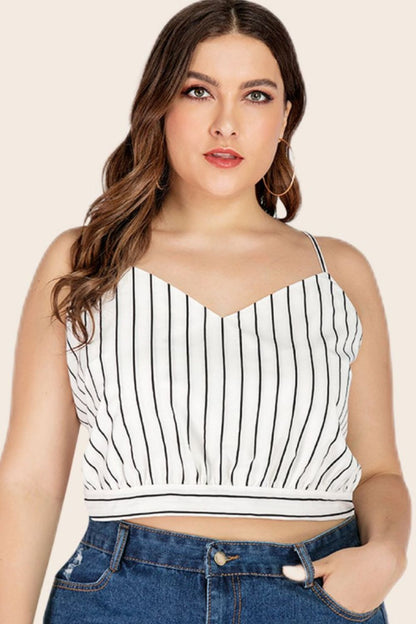 Plus Size Striped Tie-Back Cropped Cami-Jewearrings