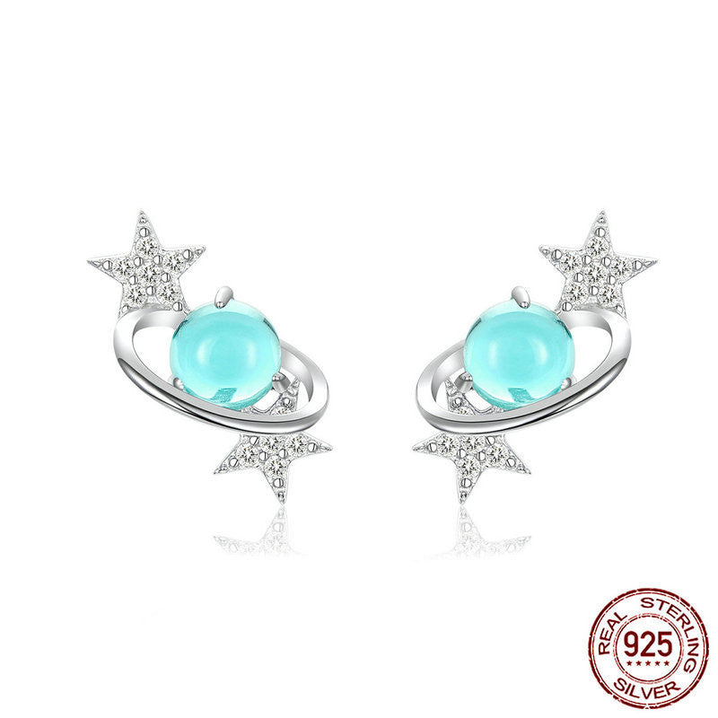 Earrings Sterling Silver Women's Fashion Platinum Plated DIY Stars-Jewearrings