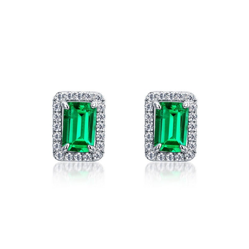 S925 Silver Female Cultivation Emerald Retro Stud Earrings-Jewearrings