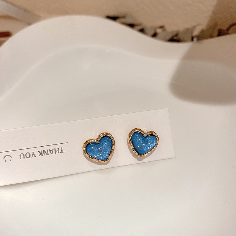 Real Gold Plating 925 Silver Needle Love Heart Stud Earrings-Jewearrings