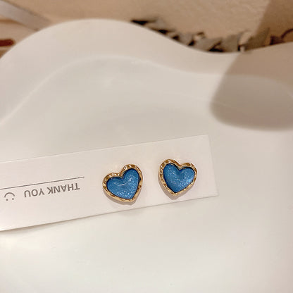 Real Gold Plating 925 Silver Needle Love Heart Stud Earrings-Jewearrings