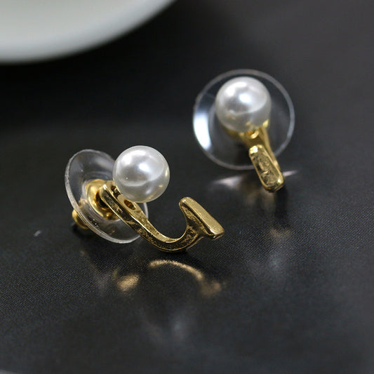 Pearl Carabiner Stud Earrings Back Hanging Gold-Jewearrings