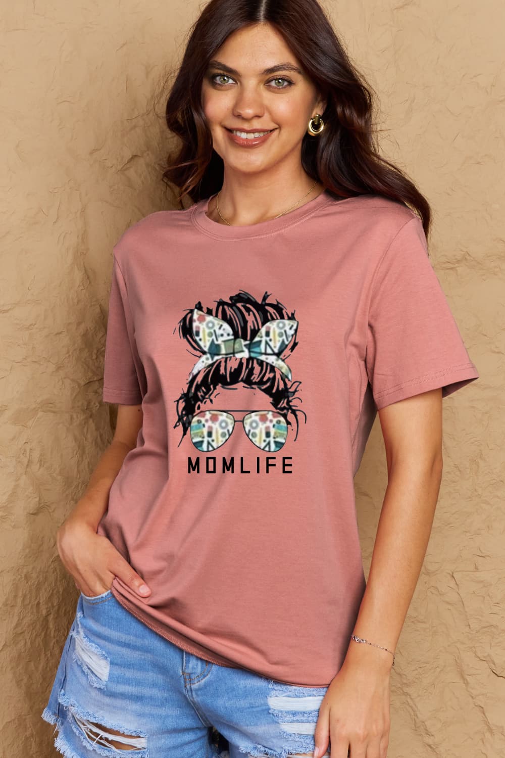 Simply Love Full Size MOM LIFE Graphic Cotton T-Shirt-Jewearrings