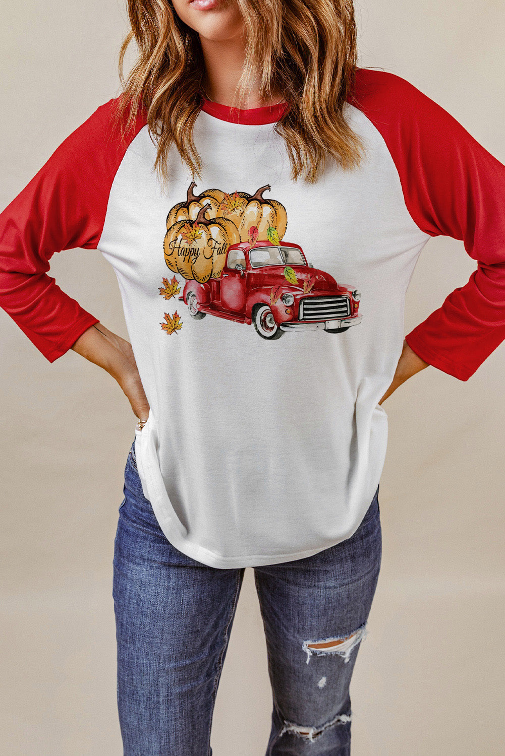 HAPPY FALL Graphic Raglan Sleeve Tee-Jewearrings