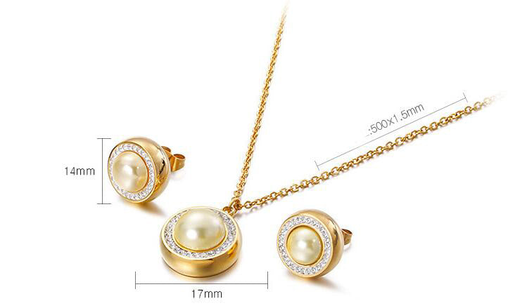 Two-piece Pearl Pendant Set With Diamonds And Earrings-Jewearrings