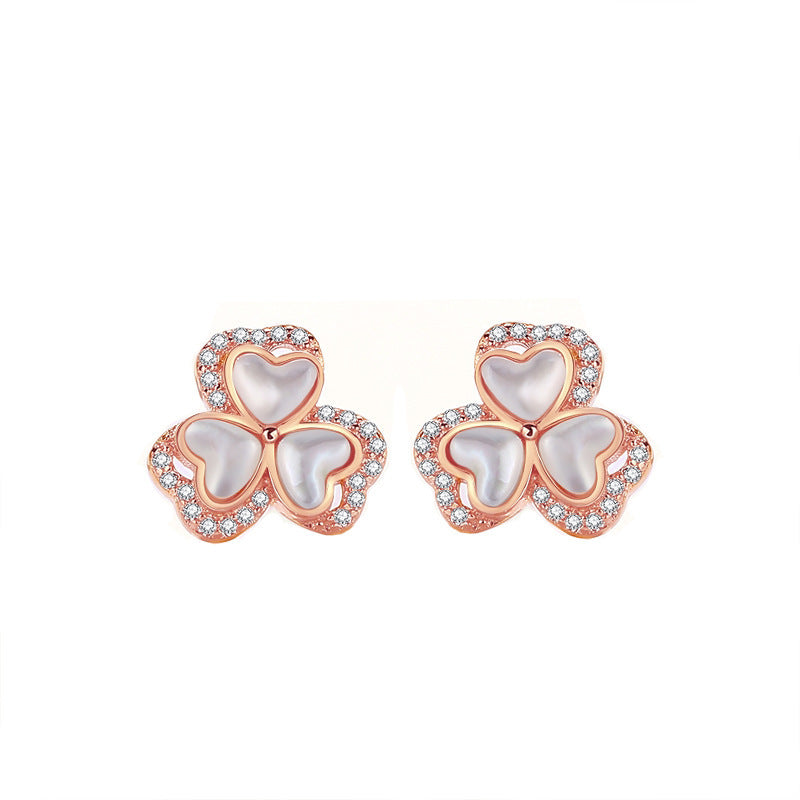 Original Clover Fritillary Stud Sterling Silver Mori Style Rose Gold Heart-shaped Classic Style Earrings-Jewearrings