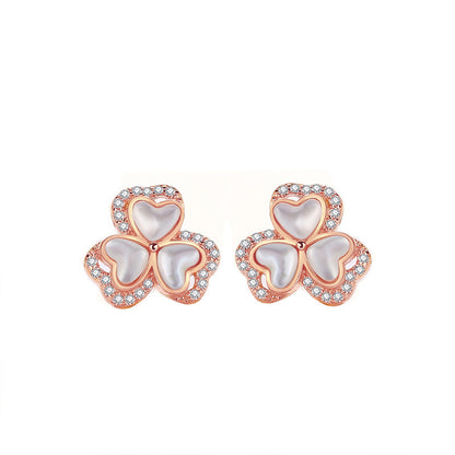 Original Clover Fritillary Stud Sterling Silver Mori Style Rose Gold Heart-shaped Classic Style Earrings-Jewearrings